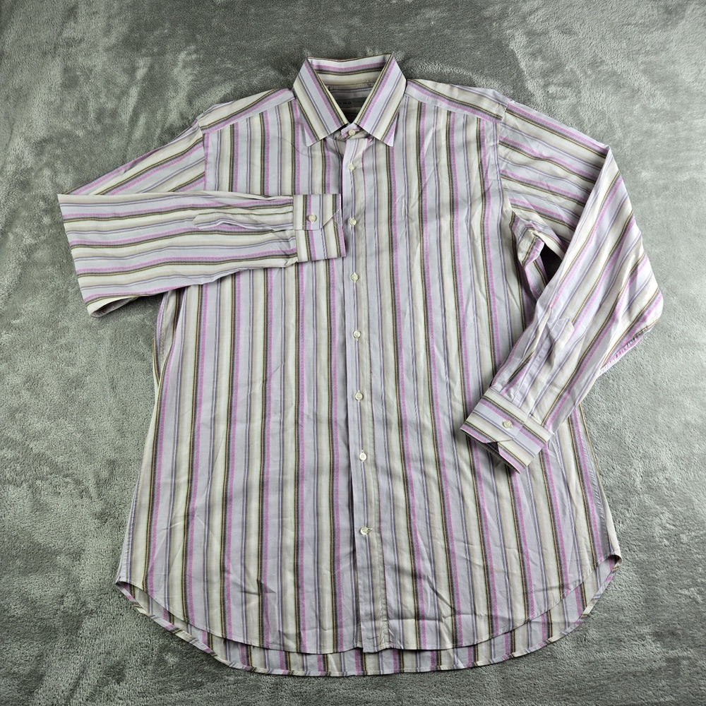 Etro 43 Shirt Mens Lavender Striped Long Sleeve Made In Italy Old Money Business